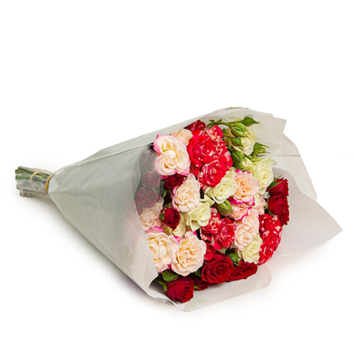 Pink Whisper Bouquet with 12 stems of mixed flowers, vibrant pink blooms arranged in a fresh floral bouquet by Mix Flower Bouquet.