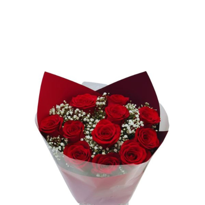 Red roses classic bouquet with 12 stems from Mix Flower Bouquet, arranged in a lush, vibrant floral display.