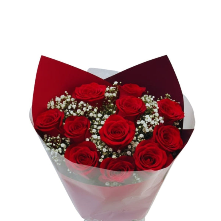Red Roses Classic Bouquet with 12 stems, featuring vibrant red roses arranged in a beautiful flower bouquet.