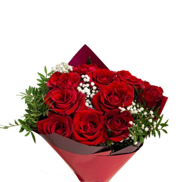 Red Roses Romance Bouquet with 15 stems from Valentine Lines, featuring vibrant, fresh roses arranged in a elegant bouquet.