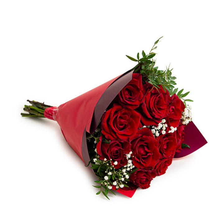Red Roses Romance Bouquet with 15 stems from Valentine Lines, featuring vibrant, fresh red roses arranged in a beautiful bouquet.