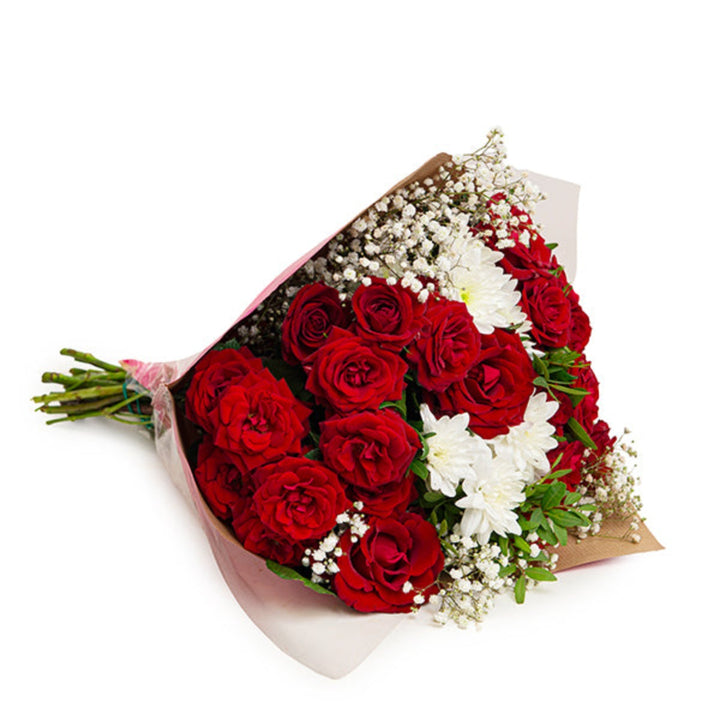 Red Roses Signature Romance Bouquet with 18 stems from Valentine Lines, showcasing vibrant red roses arranged in a lush bouquet.