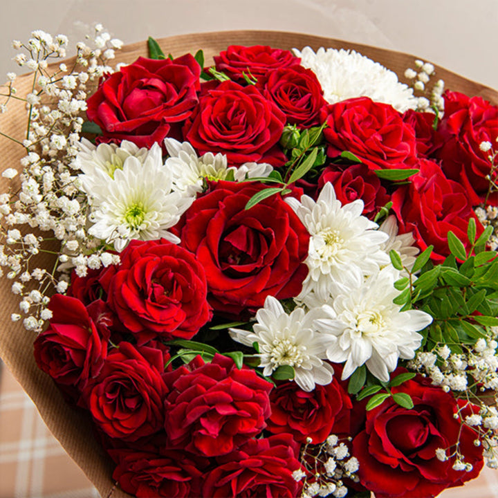 Red Roses Signature Romance Bouquet with 18 stems from Valentine Lines, showcasing vibrant red roses arranged in a lush bouquet.