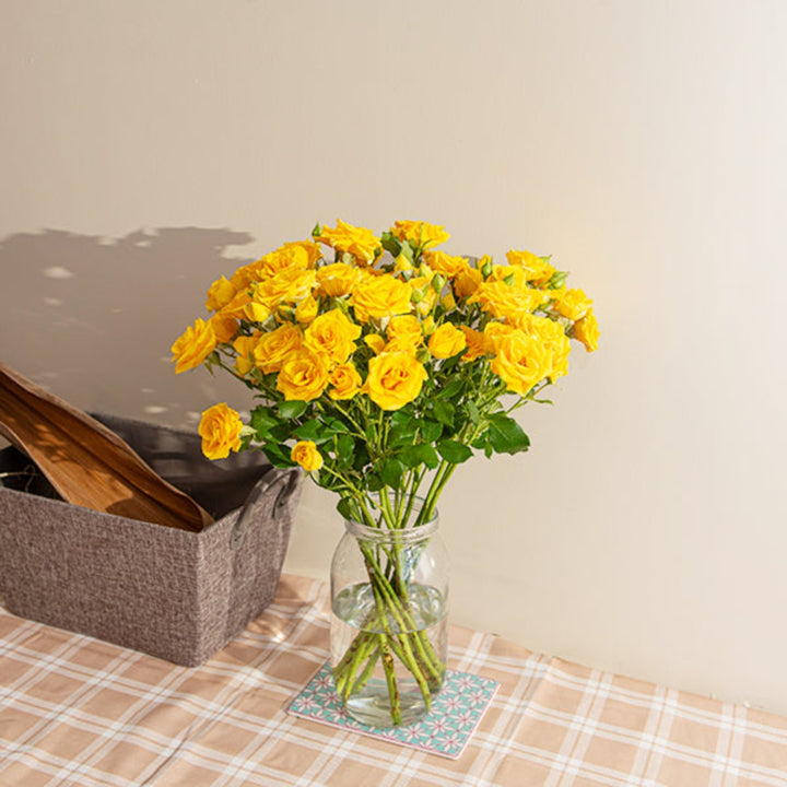 Yellow Roses Baby Flowers from SQ Flora Kenya, 10 stems, fresh delicate flower bouquet with vibrant yellow blooms.