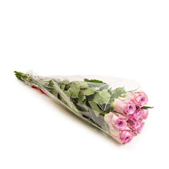 Bouquet of 10 Lilac Nightingale roses by SQ Flora Kenya, showing vibrant purple rose stems arranged in a natural display.