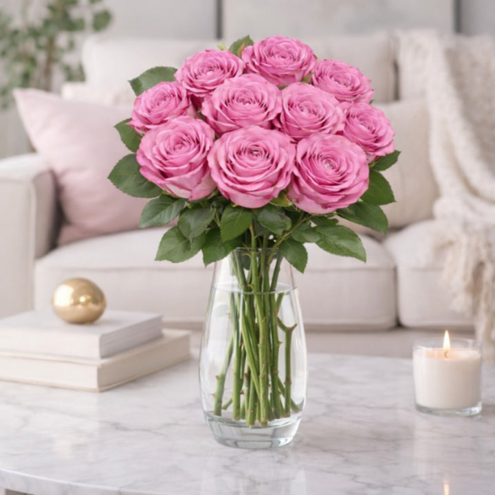 Bouquet of 10 fresh roses from SQ Flora Kenya, showcasing vibrant blooms in a natural flower arrangement.