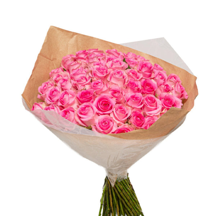 Pink luxury roses bouquet with 50 stems from Mix Flower Bouquet, showcasing vibrant, fresh pink roses arranged in an elegant display.