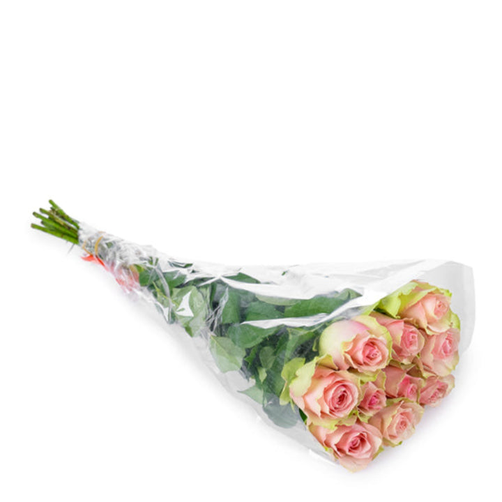 Bouquet of 10 Royal Athena roses from SQ Flora Kenya, featuring vibrant pink flower stems and lush green leaves.