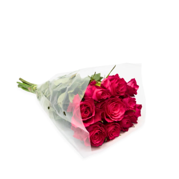 Bouquet of 10 Tatjana roses from SQ Flora Kenya, showcasing vibrant pink flower stems arranged beautifully.