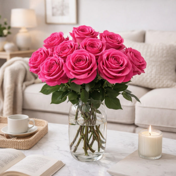 Bouquet of 10 Rose and Topaz flowers by Bella Rose, showcasing vibrant blooms on green stems.