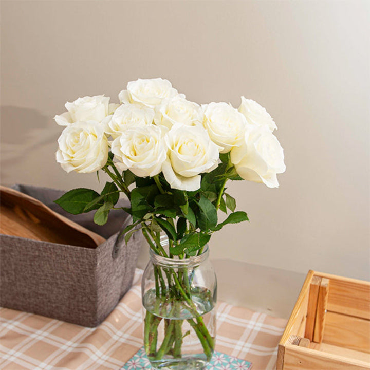 White roses from SQ Flora Kenya with 10 stems, fresh flower bouquet arranged for elegant display