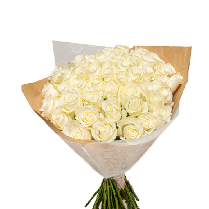 White luxury rose bouquet with 50 stems arranged beautifully, featuring fresh, elegant roses from Mix Flower Bouquet.