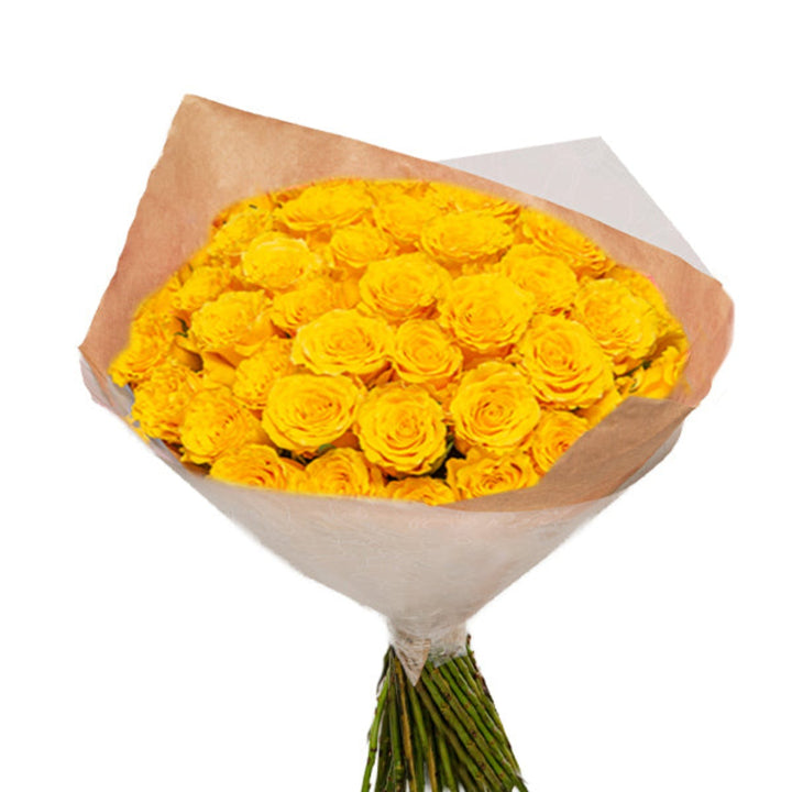 Yellow luxury rose bouquet with 50 stems from Mix Flower Bouquet, showcasing vibrant, fresh roses arranged in a beautiful floral display.