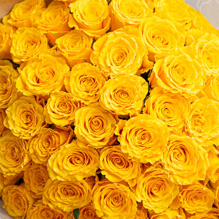 Yellow luxury rose bouquet with 50 stems from Mix Flower Bouquet, arranged beautifully in a vibrant floral display.