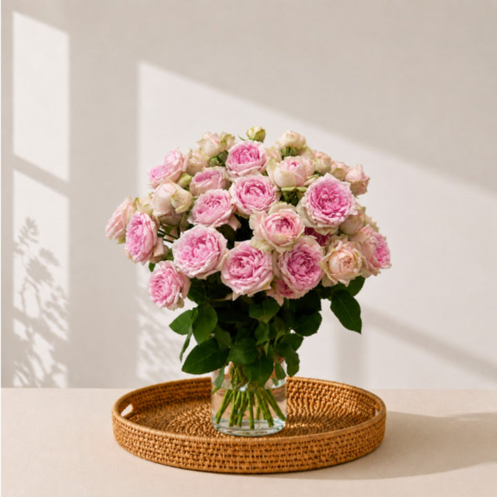 Bouquet of 10 spray roses in Candy Flow color from Vegpro Kenya, arranged in a garden style for home and garden decor.