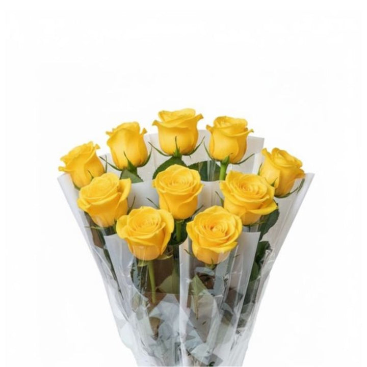 Yellow rose flower from SQ Flora Kenya, single stem with bright yellow petals, individually wrapped for freshness.