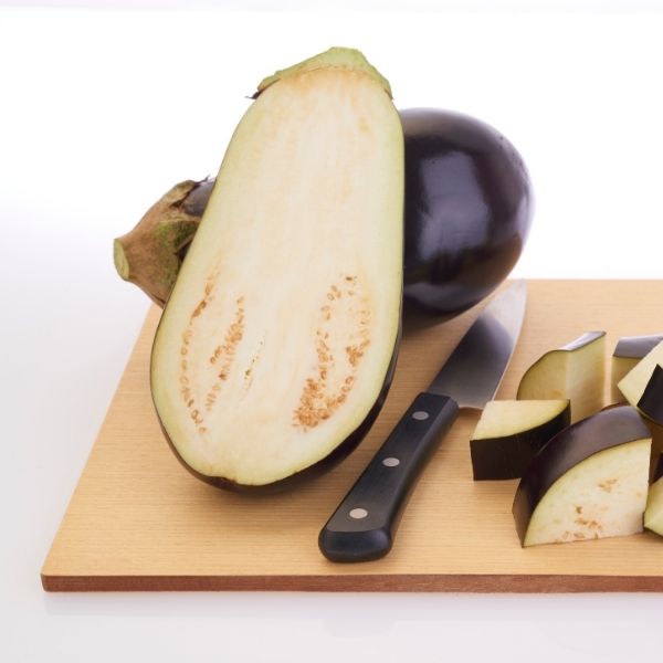 Extra-large round eggplants from Local Market, fresh and vibrant, displayed in a 2kg pack for vegetable lovers.