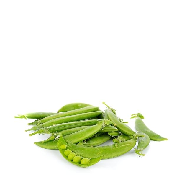 Fresh green peas in pods from Local Market, 0.5 kg pack, showing vibrant peas inside open pods on a white background.