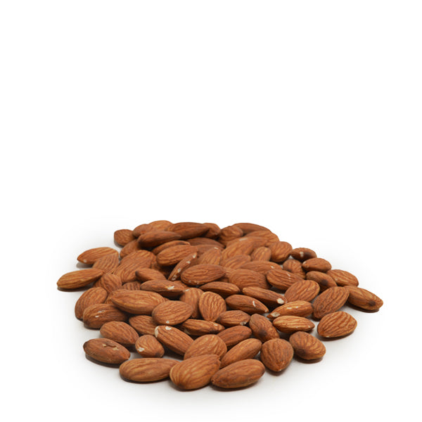 All-natural almonds in a 0.25 kg pack from Fresh Nuts, showing a close-up of whole, crunchy almonds in a clear bag.