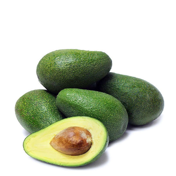 Fresh Fuerte avocados in a 1 kg punnet from Sharbatly, ripe and ready to eat, with green skin and smooth texture.