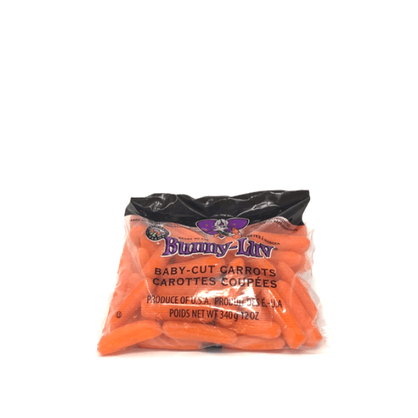 Fresh baby carrots in a 0.34 kg bag from Sharbatly, showcasing bright orange, crisp vegetables on a clean surface.