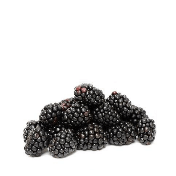 Fresh blackberries from Sharbatly in a 0.125 kg pack, showcasing ripe, juicy blackberries with green leaves on a white background.