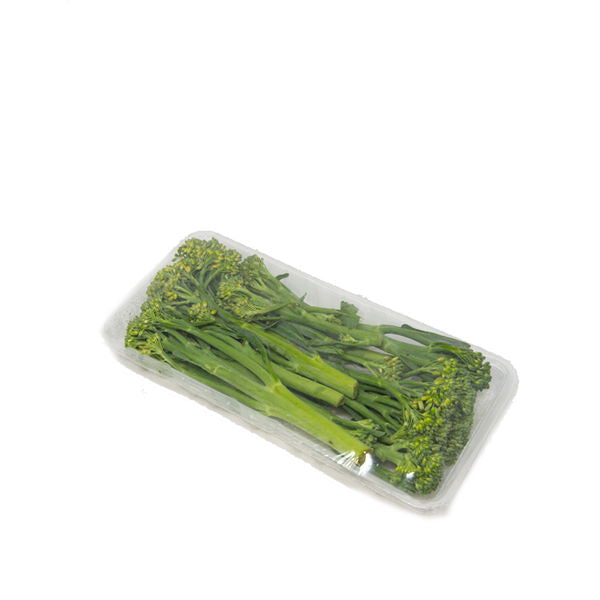 Fresh tenderstem broccoli from Holland in a sealed 0.15 kg vegetable pack, ready for cooking or snacking.