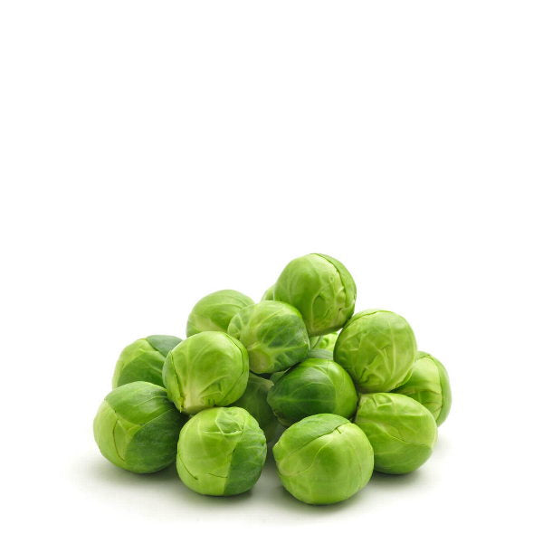Fresh Holland Brussels sprouts in a 0.5 kg bag, showcasing small, green, leafy vegetable heads ready for cooking.