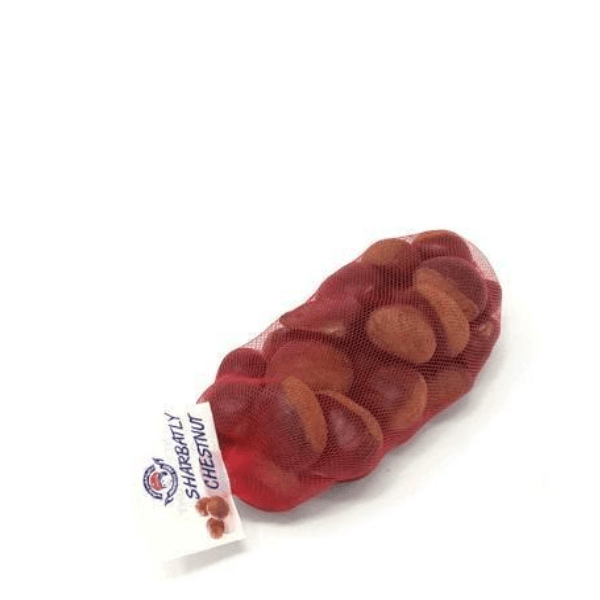 Fresh Sharbatly chestnuts, 0.4 kg pack, whole roasted fruit with brown shells and nutty interior, ideal for cooking or snacking.