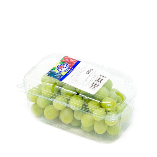 White seedless grapes from Sharbatly in a 0.5 kg pack, fresh and plump fruit ready to eat.