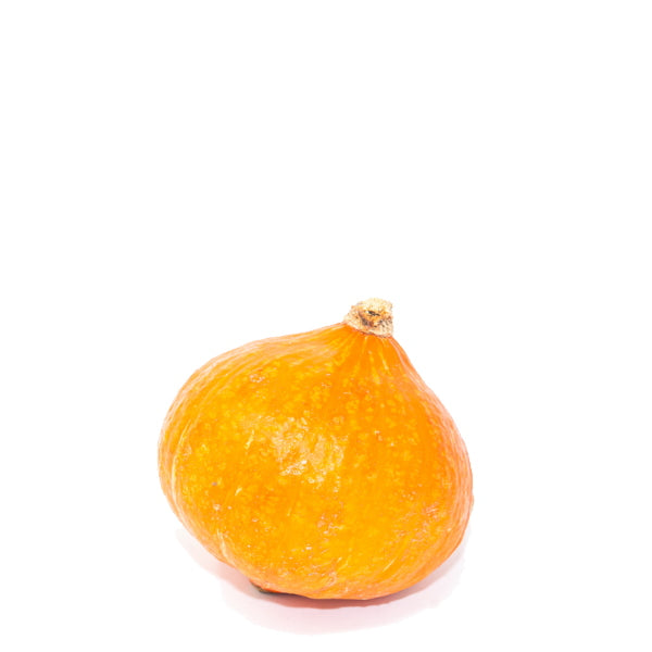 Holland Hokkaido red-kuri pumpkin, a vibrant orange squash with smooth skin, fresh and whole, perfect for cooking or baking.