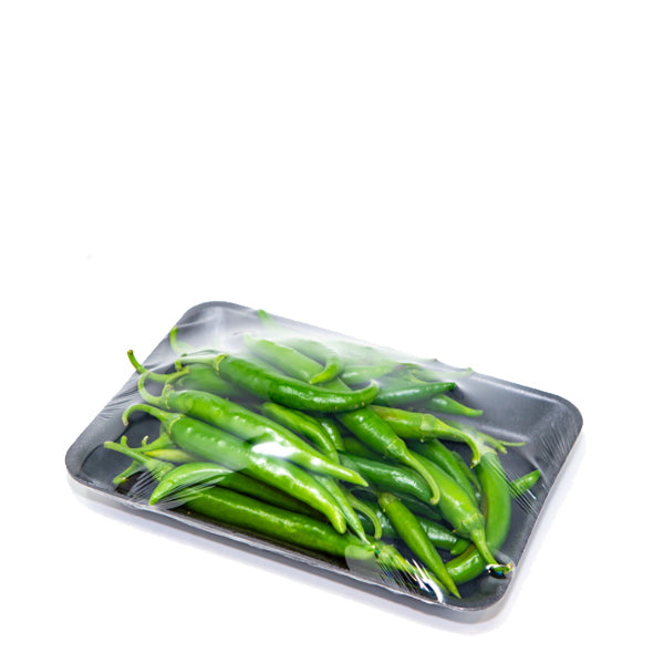 Fresh green chili peppers from Local Market, 0.3 kg pack, vibrant and crisp vegetables for cooking or garnishing.