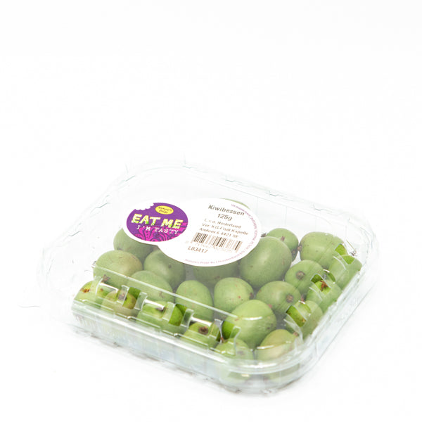 Baby green kiwi berries from Holland in a 0.125 kg pack, fresh and vibrant fruit with small, smooth green berries.