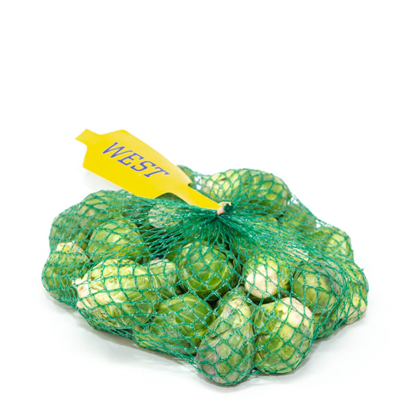 Fresh Holland Brussels sprouts in a 0.5 kg bag, showcasing small, green, compact vegetable heads on a white background.