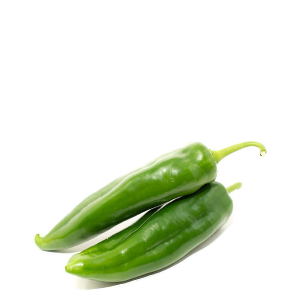 Fresh green Anaheim peppers from Local Market, long and crisp, packaged in a 0.5 kg vegetable pack.