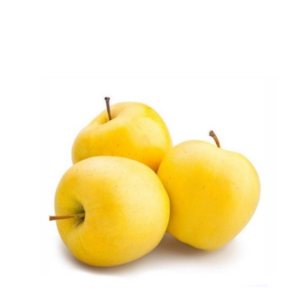 Golden Delicious apples in a 4 kg carton by Sharbatly, fresh yellow fruit with smooth skin and vibrant color.