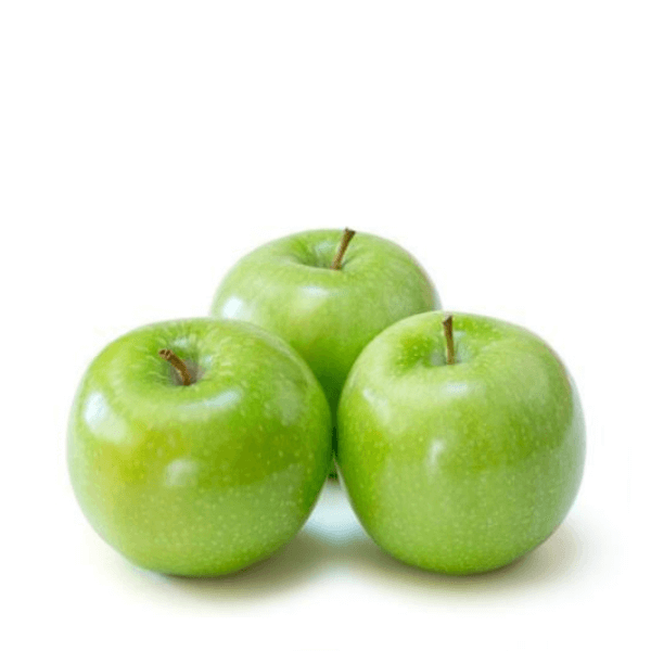 Fresh Granny Smith apples in a 1 kg pack, green fruit with smooth skin, displayed in a natural setting.