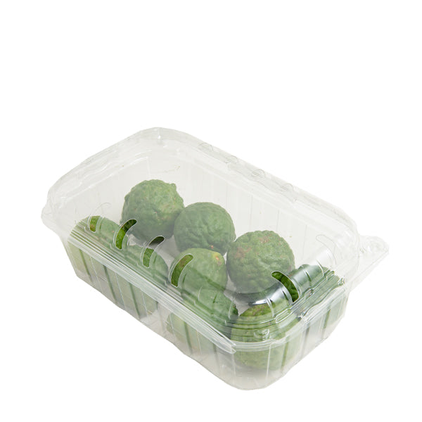 Fresh Thai kaffir limes in a 0.25 kg pack, showcasing vibrant green citrus fruits used for cooking and flavoring.