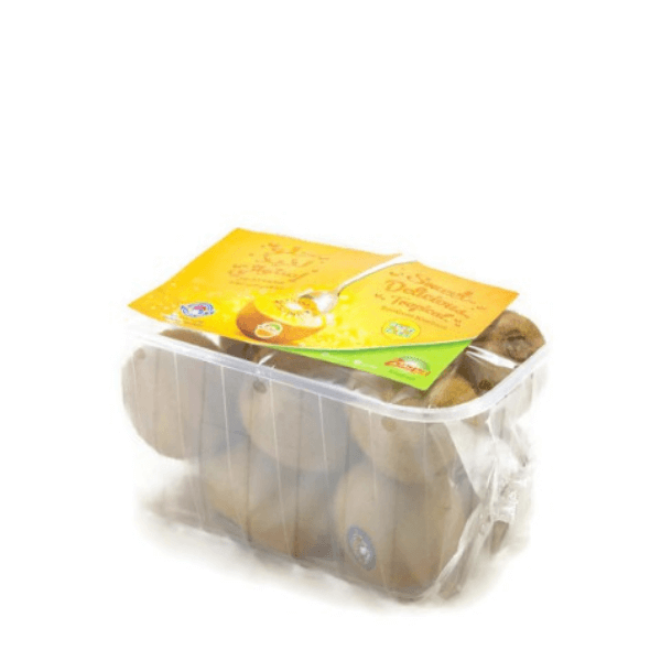 Fresh Sungold kiwifruits from Zespri in a 1 kg bag, vibrant golden skin and green flesh visible, by Sharbatly.