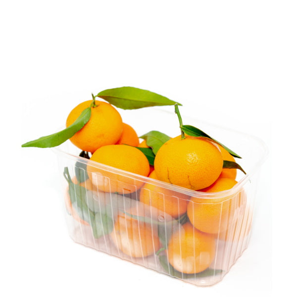 Fresh leafy clementines from Sharbatly in a 1 kg pack, showcasing bright orange fruit with green leaves.