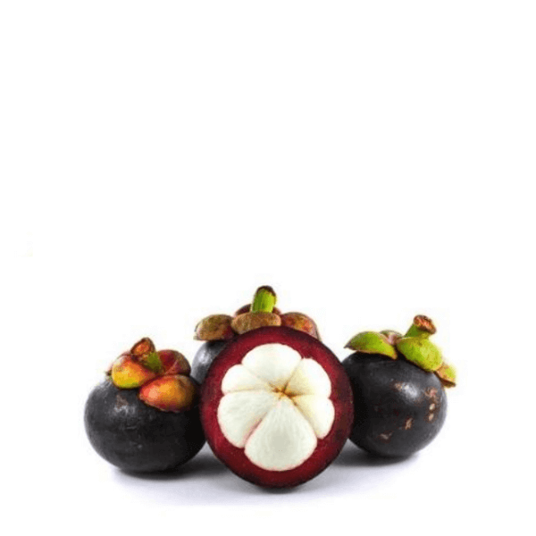 Fresh Thai mangosteen fruit in a 0.5 kg pack, showcasing the dark purple rind and white segmented flesh.