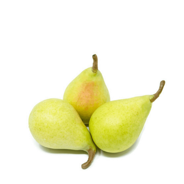 Fresh Sharbatly Pears from Coscia, 1 kg pack, showcasing ripe, green pears with smooth skin on a white background.