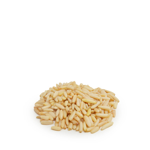 Fresh Nuts all-natural pine nuts in a 0.1 kg pack, showing light beige, oval-shaped pine nuts on a white background.
