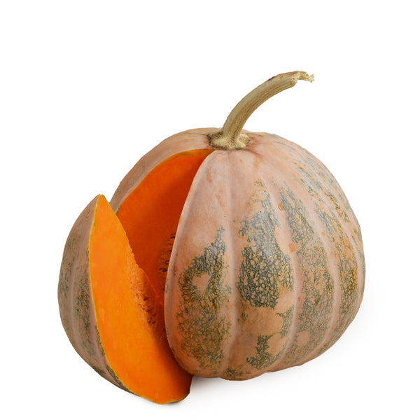 Fresh Baladi pumpkin from local market, whole squash vegetable with vibrant orange color and smooth skin.