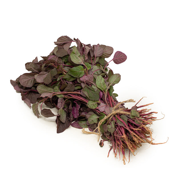 Fresh red spinach bunch from Local Market, 0.7 kg, featuring vibrant leafy vegetable with deep red and green leaves.
