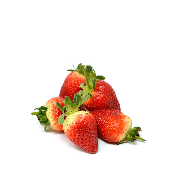 Fresh strawberries in a 0.25 kg pack from Sharbatly, vibrant red berries with green leaves on a white background.