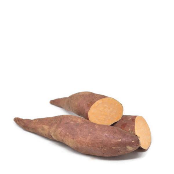 Fresh sweet potatoes from Local Market in a 3 kg carton, showcasing their orange skin and plump, healthy vegetable appearance.