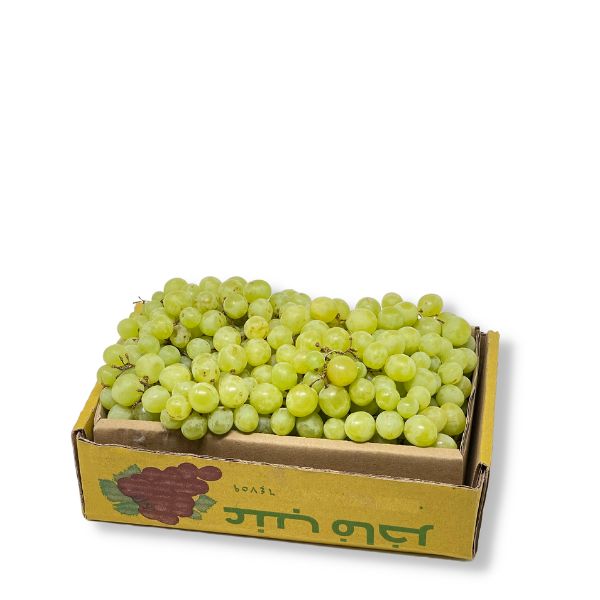 Seedless white Taif grapes, small size, in a 1.5 kg pack from Local Market, fresh fruit with green and white grapes visible.