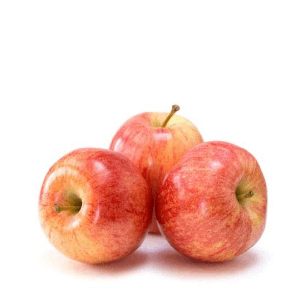 Fresh Royal Gala apples from Sharbatly in a 4 kg carton, showcasing vibrant red and yellow fruit on display.
