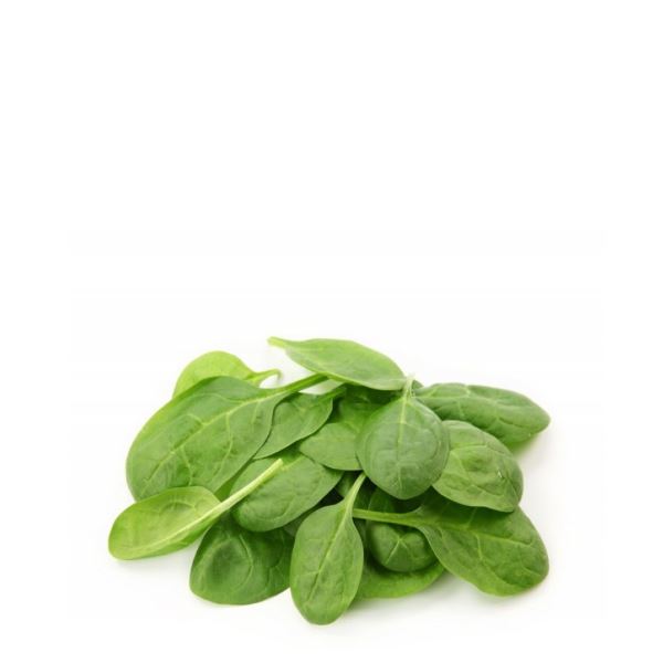 Fresh baby spinach in a Holland 0.125 kg vegetable pack, showcasing vibrant green leaves ready for cooking or salads.